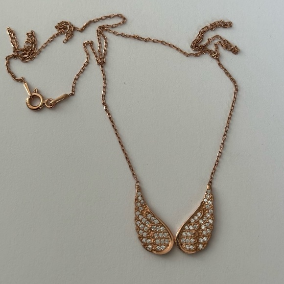 925 Silver angelwing necklace cz 14k rose gold plated - Picture 5 of 8